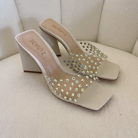 Schutz Lizah Crystal - Creme/White - Size 7.5 - Picture 2 of 6